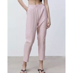 Zara  Womens Pink Relaxed Viscose Cargo Straight Leg Pull On Pants Size Large